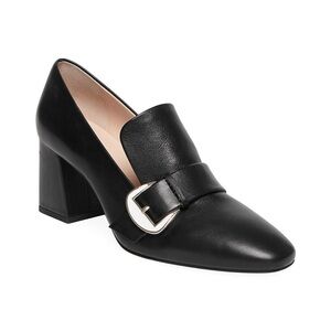 Kate Spade • Alia Buckle Leather Mule Loafers black block heel pump chunky